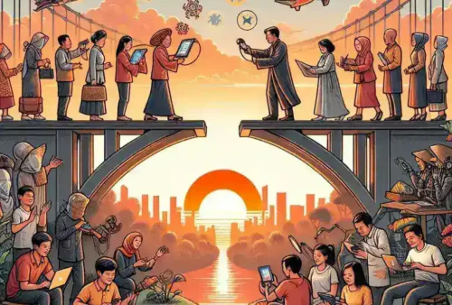 "Diagram strategi pelatihan reskilling dan upskilling untuk tenaga kerja Indonesia dalam menghadapi otomatisasi, mencakup metode pelatihan, sektor industri yang terdampak, dan keterampilan yang diperlukan."