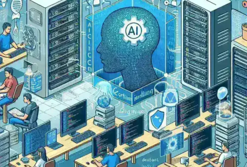 "AI-driven CI/CD pipeline illustration showing code injection detection process in a startup environment, highlighting automated security measures and efficient software development practices."