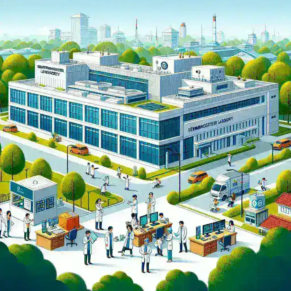 "Laboratorium Riset Semikonduktor di Bandung, Indonesia - Gambar memperlihatkan fasilitas modern untuk penelitian semikonduktor yang baru diresmikan, mendukung inovasi teknologi di Indonesia."