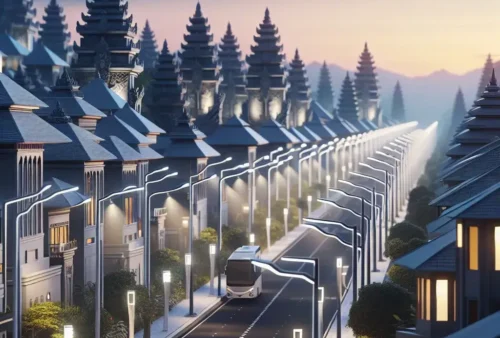 "Smart energy-saving lighting system trial in Kota Denpasar showcasing innovative technology for sustainable urban development."